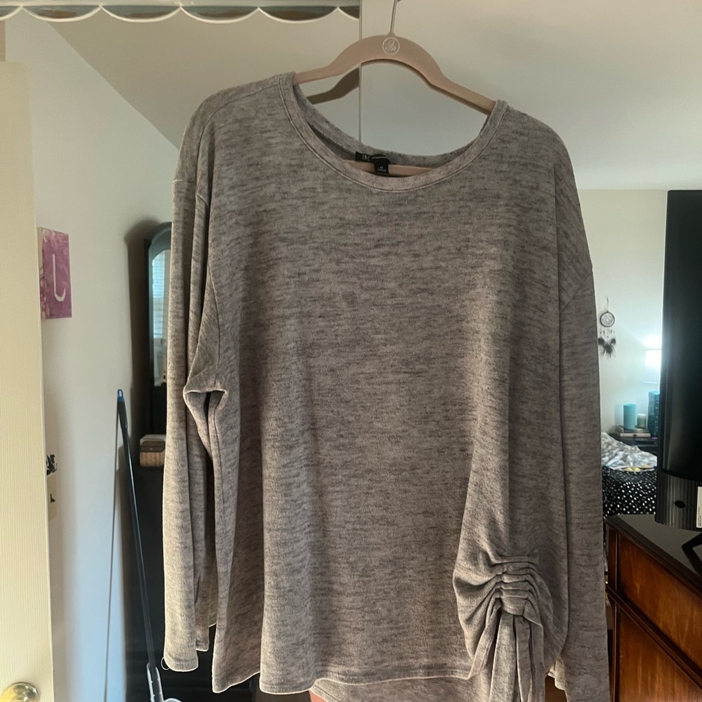 INC International Concepts Gray Asymmetrical Ruched Sweatshirt